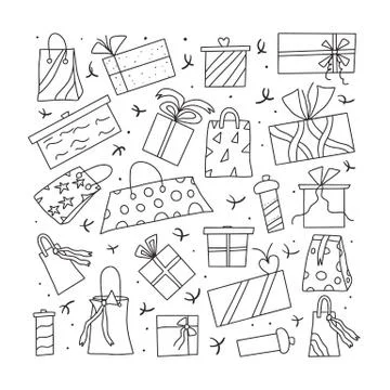 Gift boxes set isolated on white background. Giftware collection. Holiday pre Stock Illustration