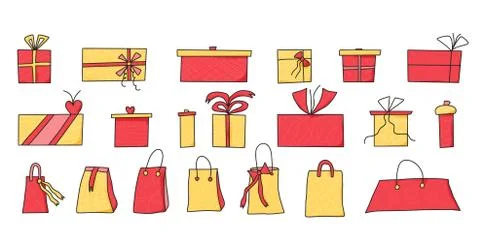 Gift boxes set isolated on white background. Giftware collection. Holiday pre Stock Illustration