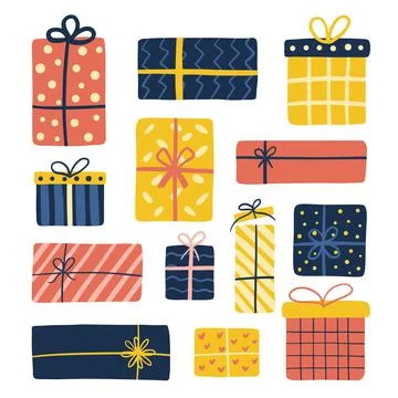 Gift boxes set isolated on white background. For Birthday New Year Holiday. V Stock Illustration