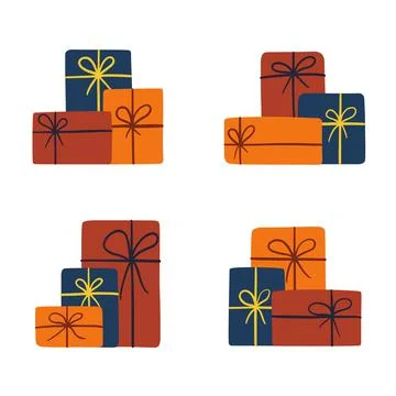 Gift boxes set isolated on white background. For Birthday New Year Holiday. V Stock Illustration