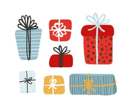 Gift boxes set, presents isolated on white background. Sale, holiday, shopping Stock Illustration