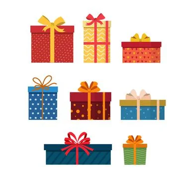 Gift boxes set with ribbons and bows vector Stock Illustration