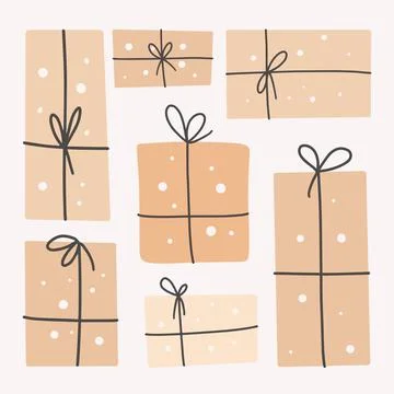 Gift boxes set , with ribbons. Present. Decorative paper stylish wrapper for Stock Illustration