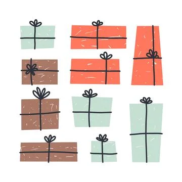 Gift boxes set , with ribbons. Present. Decorative paper stylish wrapper for Stock Illustration