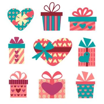 Gift boxes set for Valentines Day, vector illustration Stock Illustration