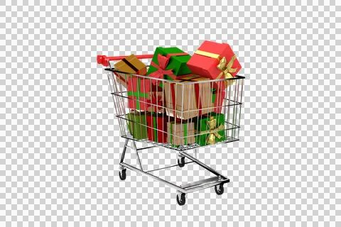 Gift boxes in shopping cart Stock Illustration
