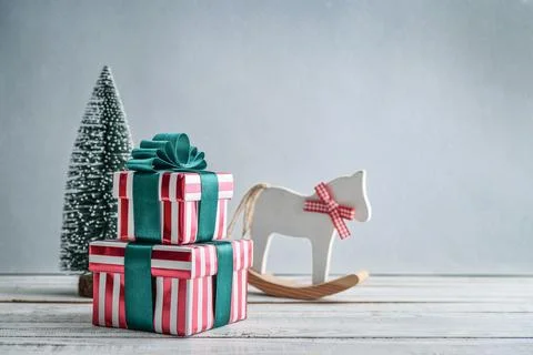 Gift boxes on sled Stock Photos