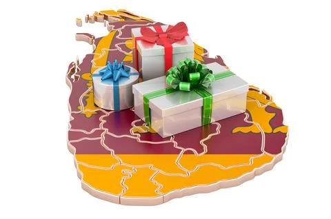 Gift boxes on the Sri Lankan map. Christmas and New Year holidays in Sri Lank Stock Illustration