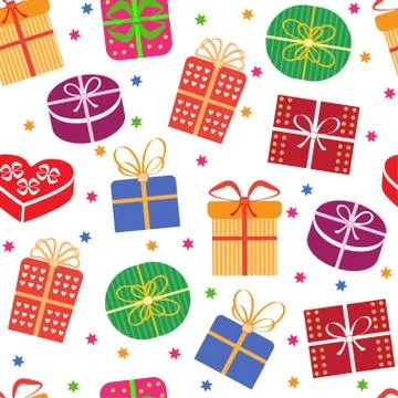 Gift boxes with stars seamless pattern Stock Illustration