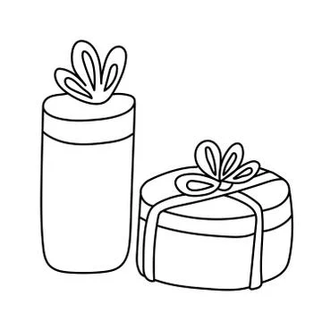 Gift boxes  tied with ribbons  in doodle sketch style. Stock Illustration