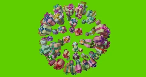 Gift boxes transformed into a ball shape rotate on a chroma key. Stock Footage 229960578