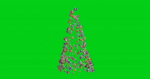 Gift boxes transformed into the shape of a Christmas tree are rotated Stock Footage 230623022