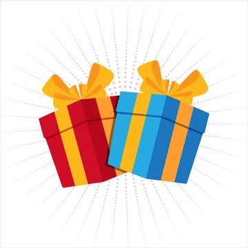 Gift boxes two present boxes with dotted sunburst effect background. Surpri.. Stock Illustration