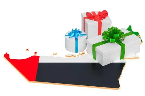 Gift boxes on the UAE map. Christmas and New Year holidays in the United Arab イラスト素材