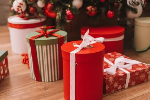 Gift boxes under the Christams tree Stock Photos