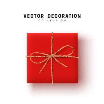 Gift Boxes Vector. Festive Realistic Objects. Red Gift Box tied ribbon bow fr Stock Illustration