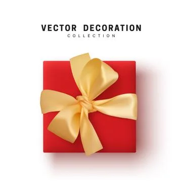 Gift Boxes Vector. Festive Realistic Objects. Red Gift Box tied ribbon bow fr Stock Illustration