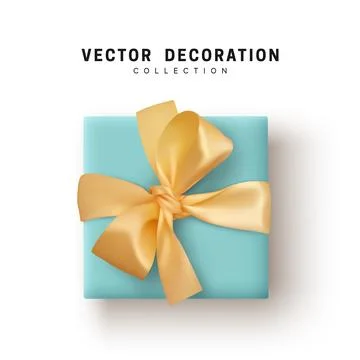 Gift Boxes Vector. Festive Realistic Objects. Blue Gift Box tied ribbon bow.. Stock Illustration