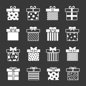 Gift boxes vector icons set in black and white Stock Illustration