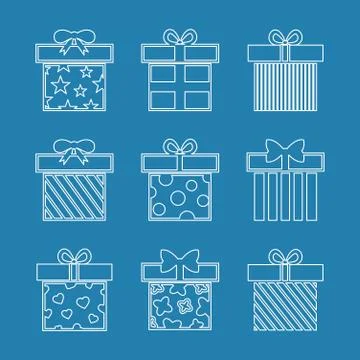 Gift boxes vector icons set in white blue Stock Illustration