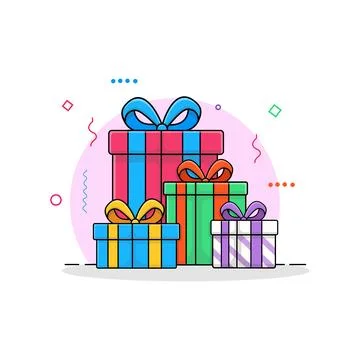 Gift Boxes Vector Illustration. Beautiful Presents Gifts Flat Design for kids Stock-Illustration