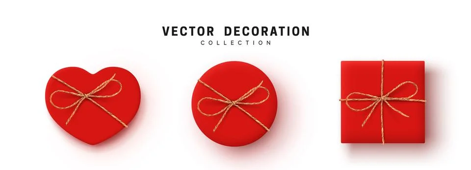 Gift Boxes Vector. Set Festive Realistic Objects. Red Gift Box tied ribbon .. Stock Illustration
