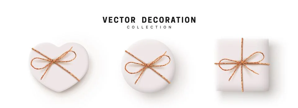Gift Boxes Vector. Set Festive Realistic Objects. White Gift Box tied ribbo.. 스톡 일러스트