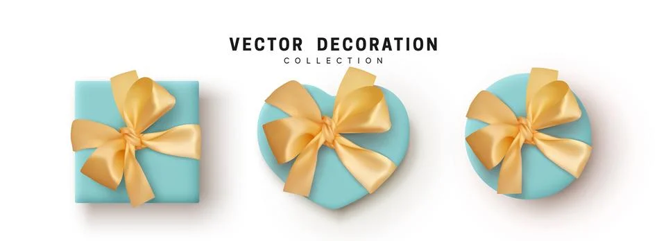 Gift Boxes Vector. Set Festive Realistic Objects. Blue Gift Box tied ribbon.. Stock Illustration
