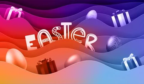 Gift boxes on the waves. Happy Easter card. 3d vector illustration Illustrazione stock