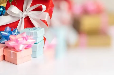 Gift boxes on the white background and copy space Stock Photos