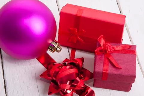 Gift boxes on white background Stock Photos