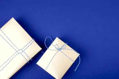 Gift boxes with white-blue threads Stock Photos