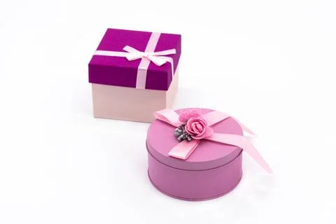 Gift boxes on a white isolated background. Holiday and surprise. Stock Photos