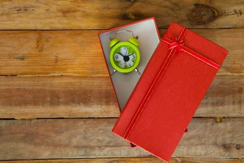 Gift boxes on wooden background with copy space Stock Photos