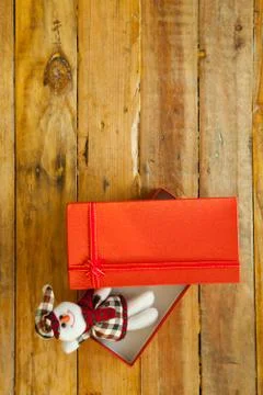 Gift boxes on wooden background with copy space Foto stock