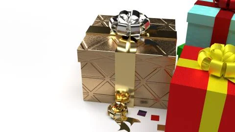 Gift boxs  on white background 3d rendering image for celebration content. Stock Illustration