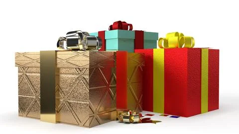 Gift boxs on white background 3d rendering image for celebration content. Stock Photos