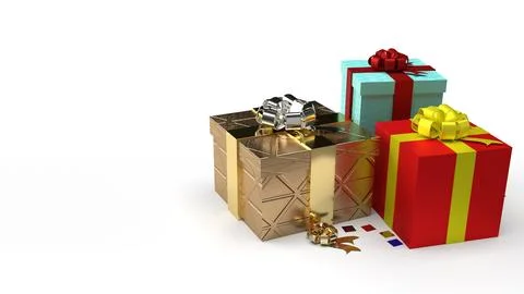 Gift boxs on white background 3d rendering image for celebration content. Stock Photos