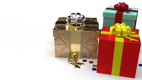 Gift boxs on white background 3d rendering image for celebration content. Stock Photos