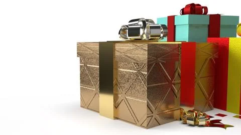 Gift boxs on white background 3d rendering image for celebration content. Stock Photos