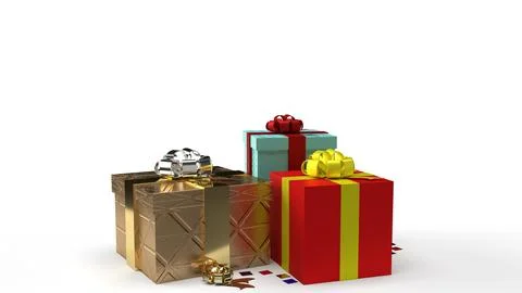 Gift boxs on white background 3d rendering image for celebration content. Stock Photos