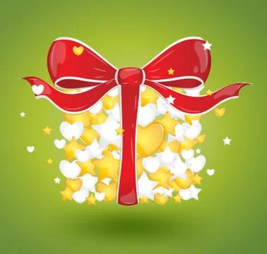 Gift bubbles hearts red yellow Stock Illustration