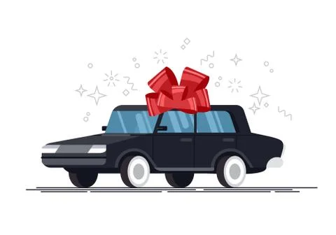 Gift car with red bow, vector illustration Stock Illustration