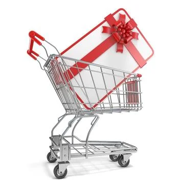 Gift card with blank space for text and shopping cart. 3D Gift card with b... Stock Photos