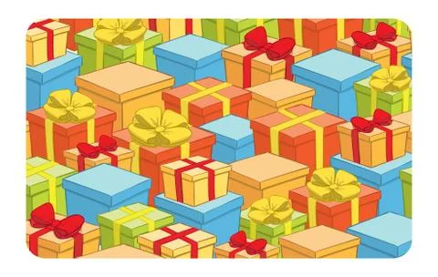 Gift card with boxes and bows - vector background 스톡 일러스트