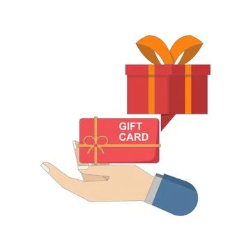 Gift Card Concept. Hand with Gift Card. Promotional strategy and gift cards. Stock Illustration