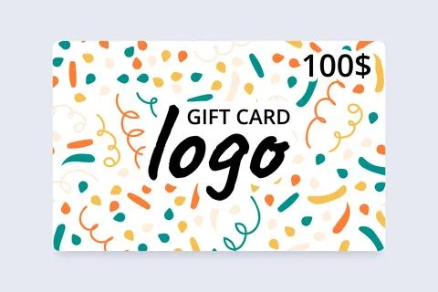 Gift card Confetti background for retail sale. 100 dollars template voucher.. Stock Illustration