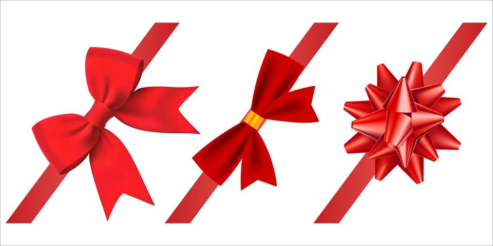 Gift card design template with red bow and ribbon. Vector set. Elements usefu 스톡 일러스트
