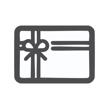 Gift card icon. Simple hand-drawn icon representing a gift card with a ribb.. Stock Illustration