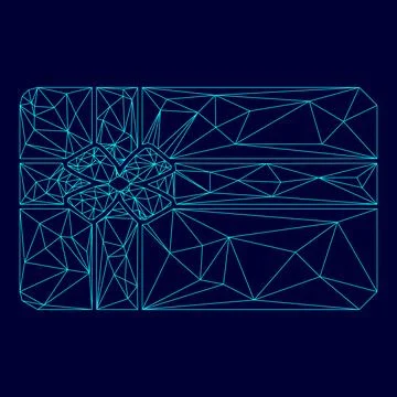 Gift card in low poly triangulation triangulated polygonal electric cyan bl.. Stock Illustration